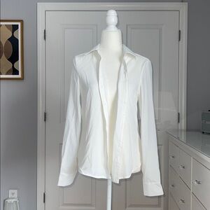 Ivory Chiffon Dolphin-Hem Button Up